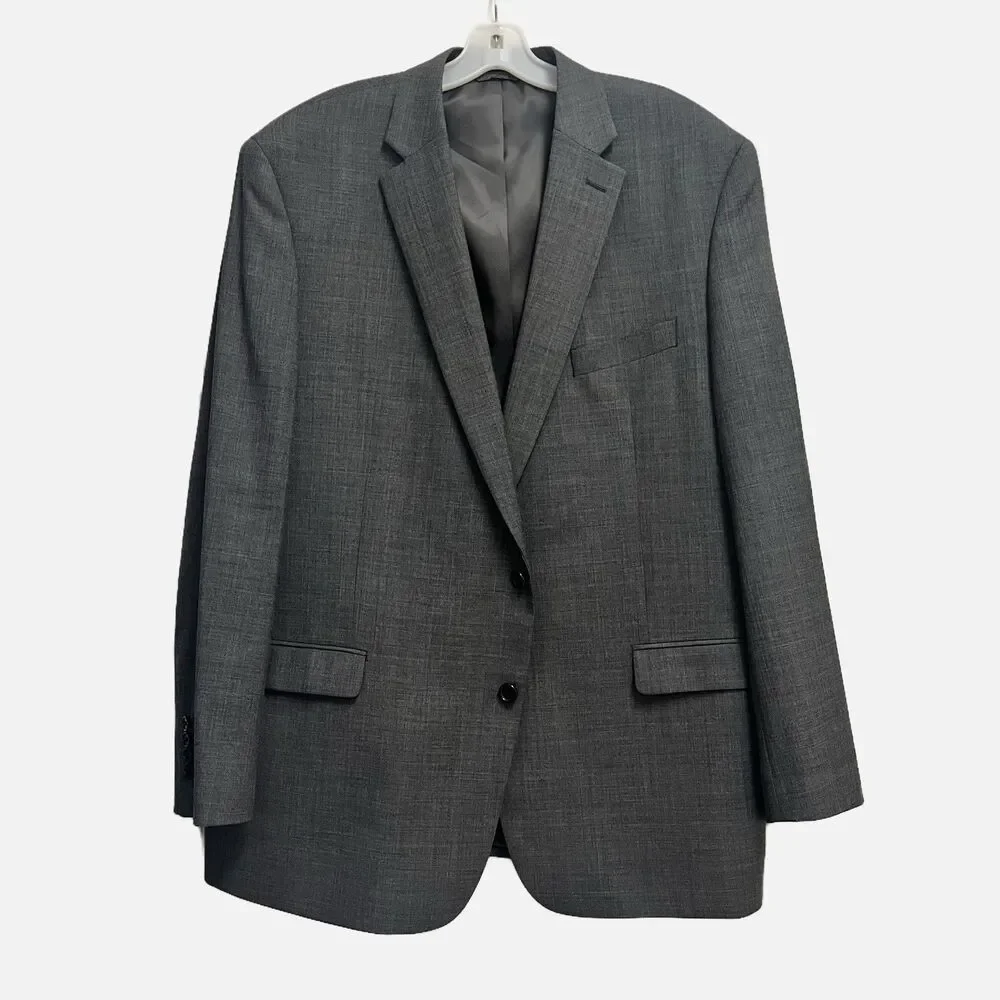 Lauren Ralph Lauren Solid Gray Sport Coat Blazer 2 Button Size 46L Wool EUC